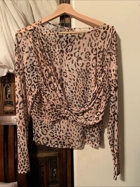 Leopard-Print Twist Front Blouse in Blush Pink